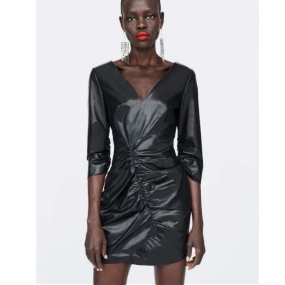 NWT Zara Faux Leather Draped Sheath Dress